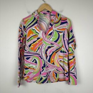 Icikuls Mock Neck Long Sleeve Mesh Cooling Sun Shirt Retro Swirl Women’s Sz M